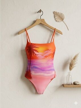 Brandon Maxwell Sunset Print Jersey Thong Bodysuit Women’s XS NWT